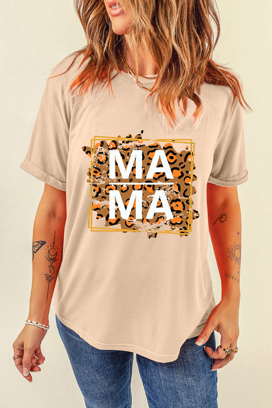 MAMA Round Neck Short Sleeve T-Shirt Sand S 