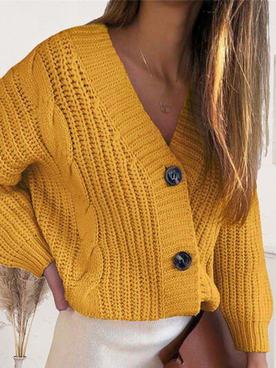 Button Up Dropped Shoulder Cardigan True Yellow S 