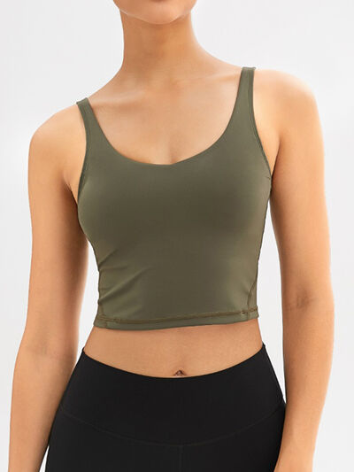 Scoop Neck Wide Strap Active Tank Army Green 4 
