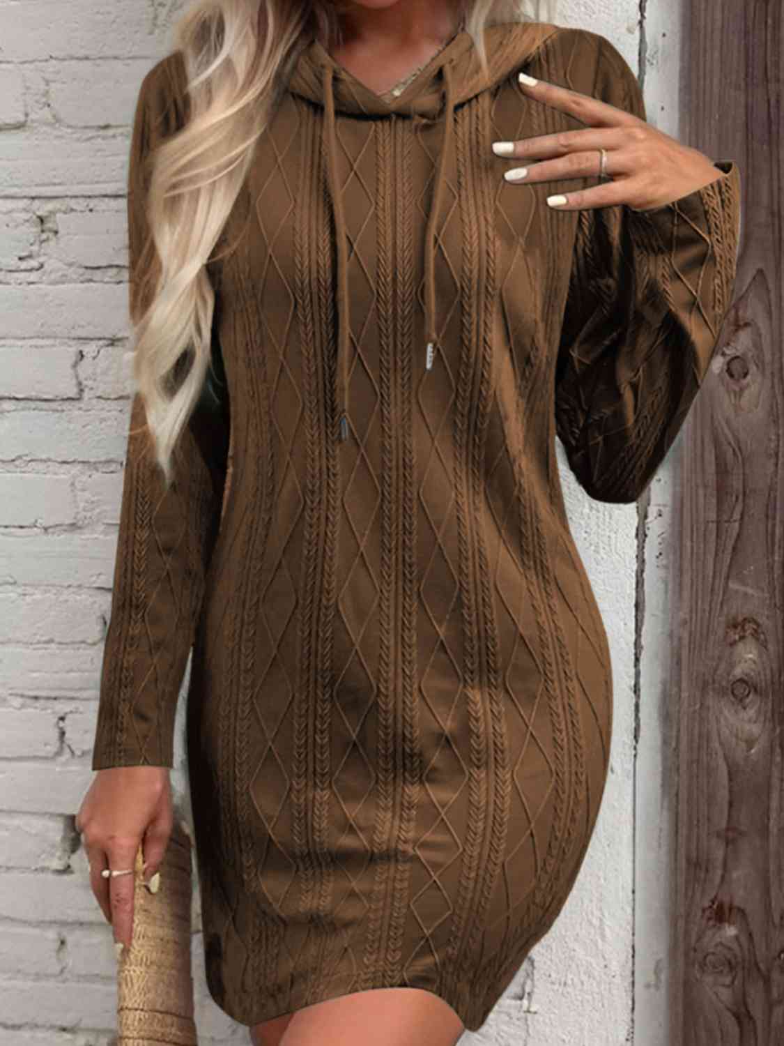 Drawstring Hooded Sweater Dress Chestnut S 