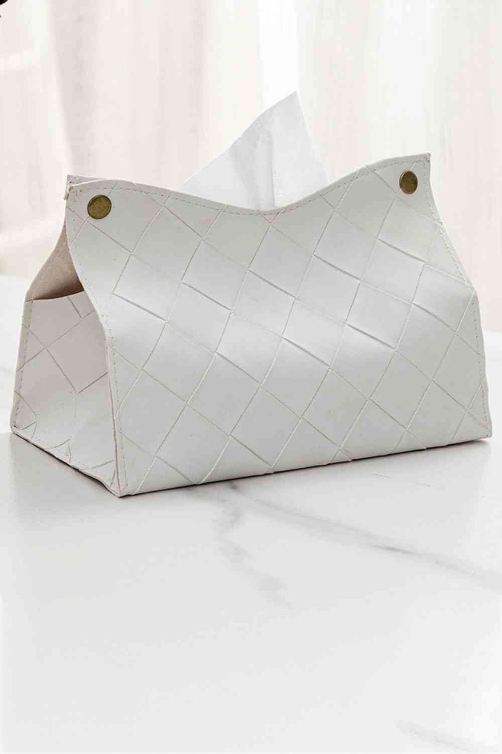 2-Pack Woven PU Tissue Box Covers White One Size 