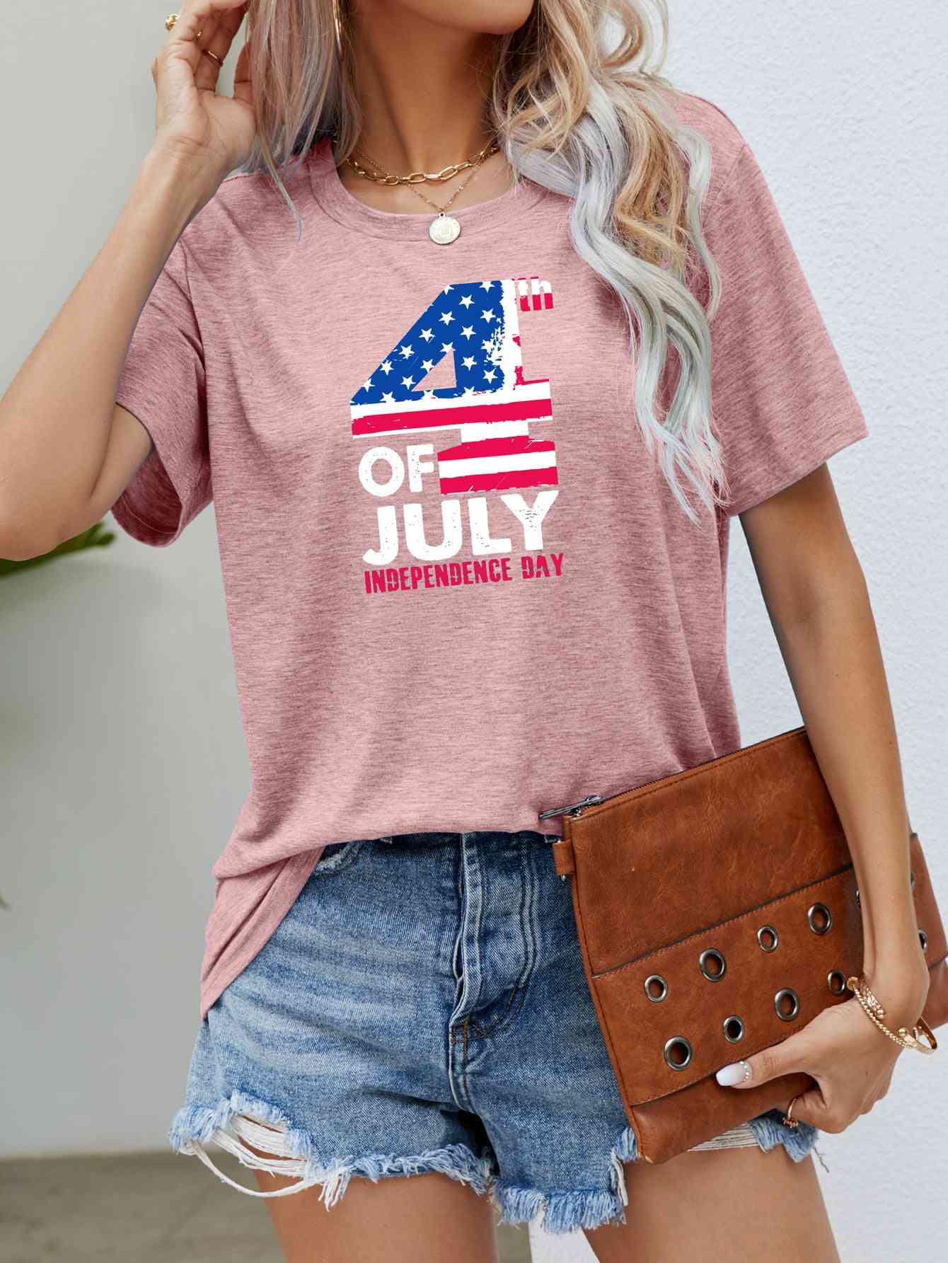4th OF JULY INDEPENDENCE DAY Graphic Tee Blush Pink S 