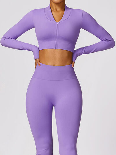 Zip Up Baseball Collar Long Sleeve Active Outerwear Lavender S 