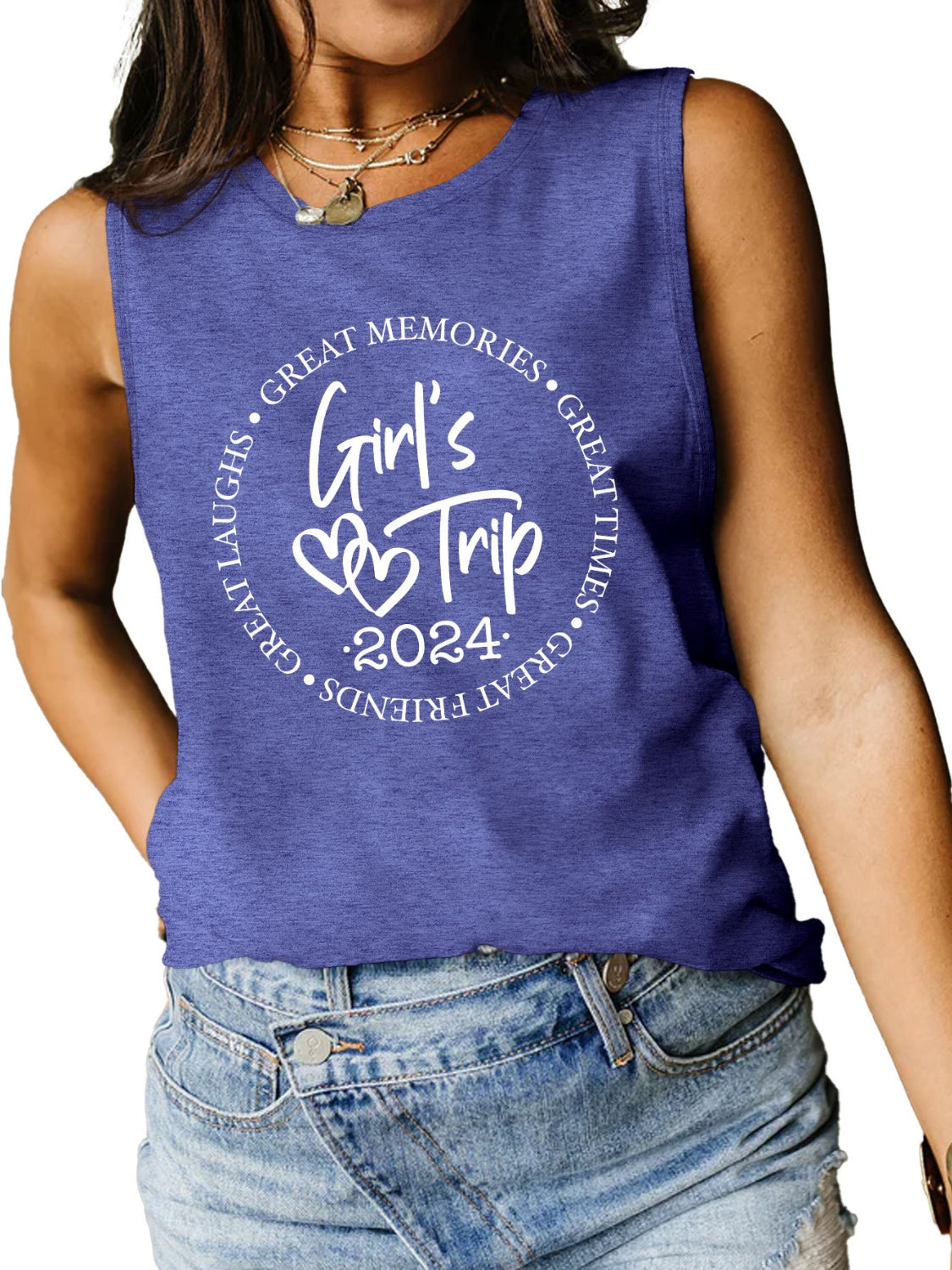 STUNNLY  Letter Graphic Round Neck Tank   