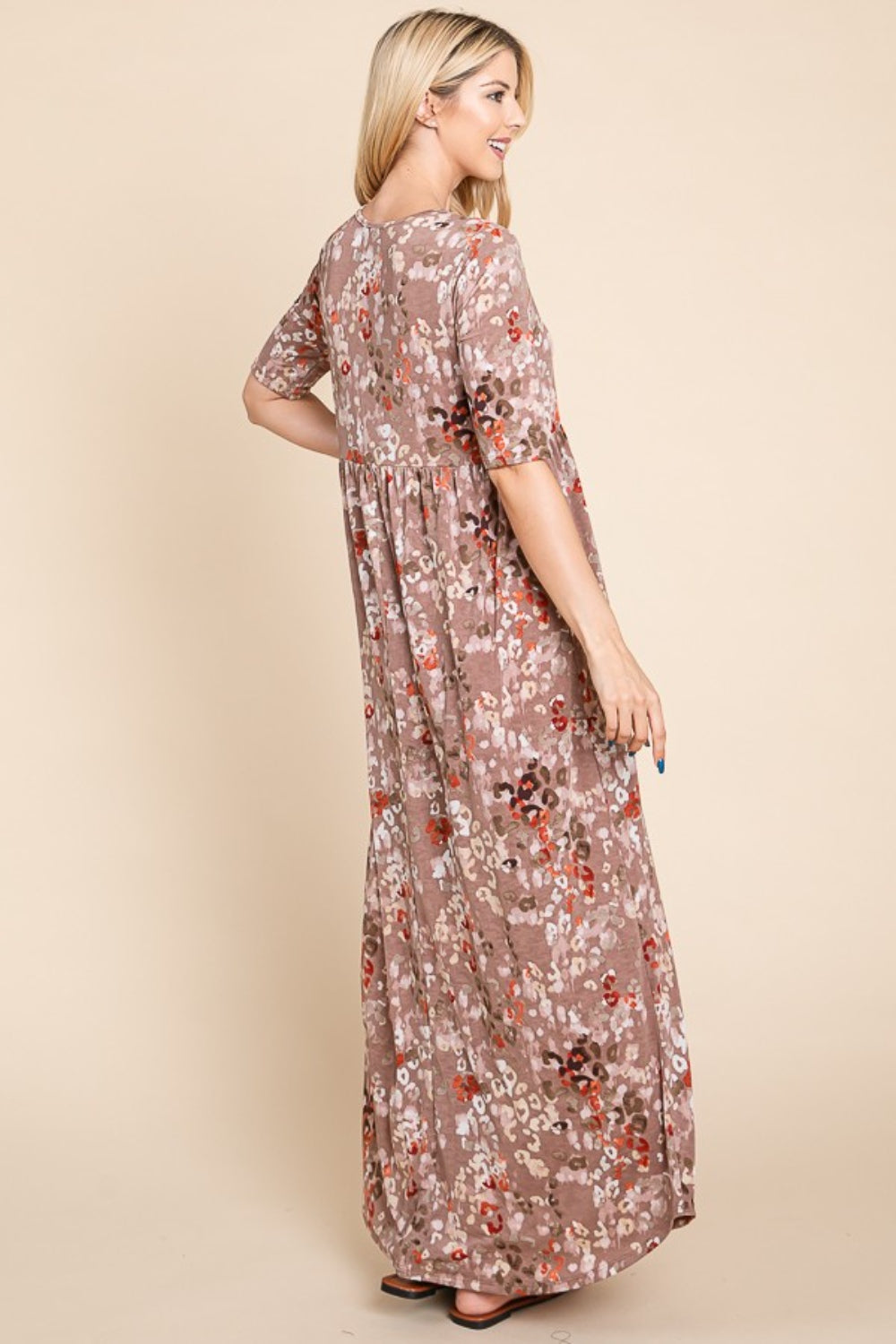 BOMBOM Printed Shirred Maxi Dress   