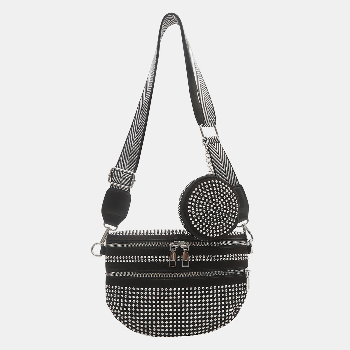 Studded Adjustable Strap Crossbody Bag Silver One Size 