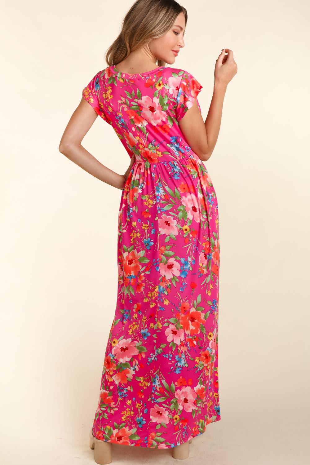 Haptics Floral Ruffled Round Neck Cap Sleeve Dress   