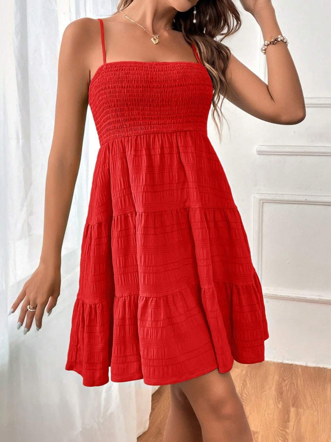 Tiered Smocked Square Neck Cami Dress   