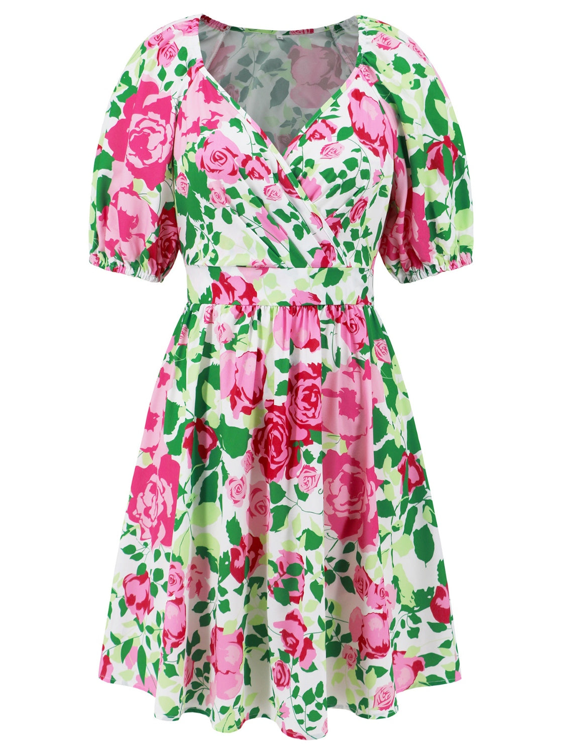 Printed Surplice Short Sleeve Dress   