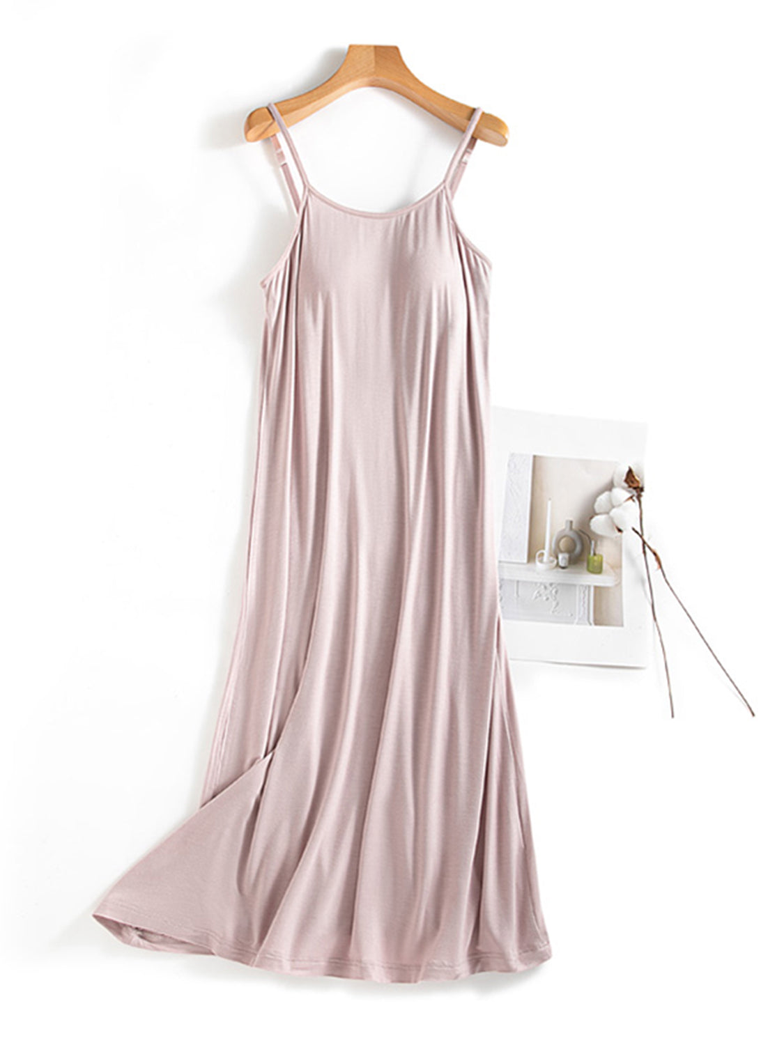 Scoop Neck Midi Cami Dress with Bra Pale Pink M 