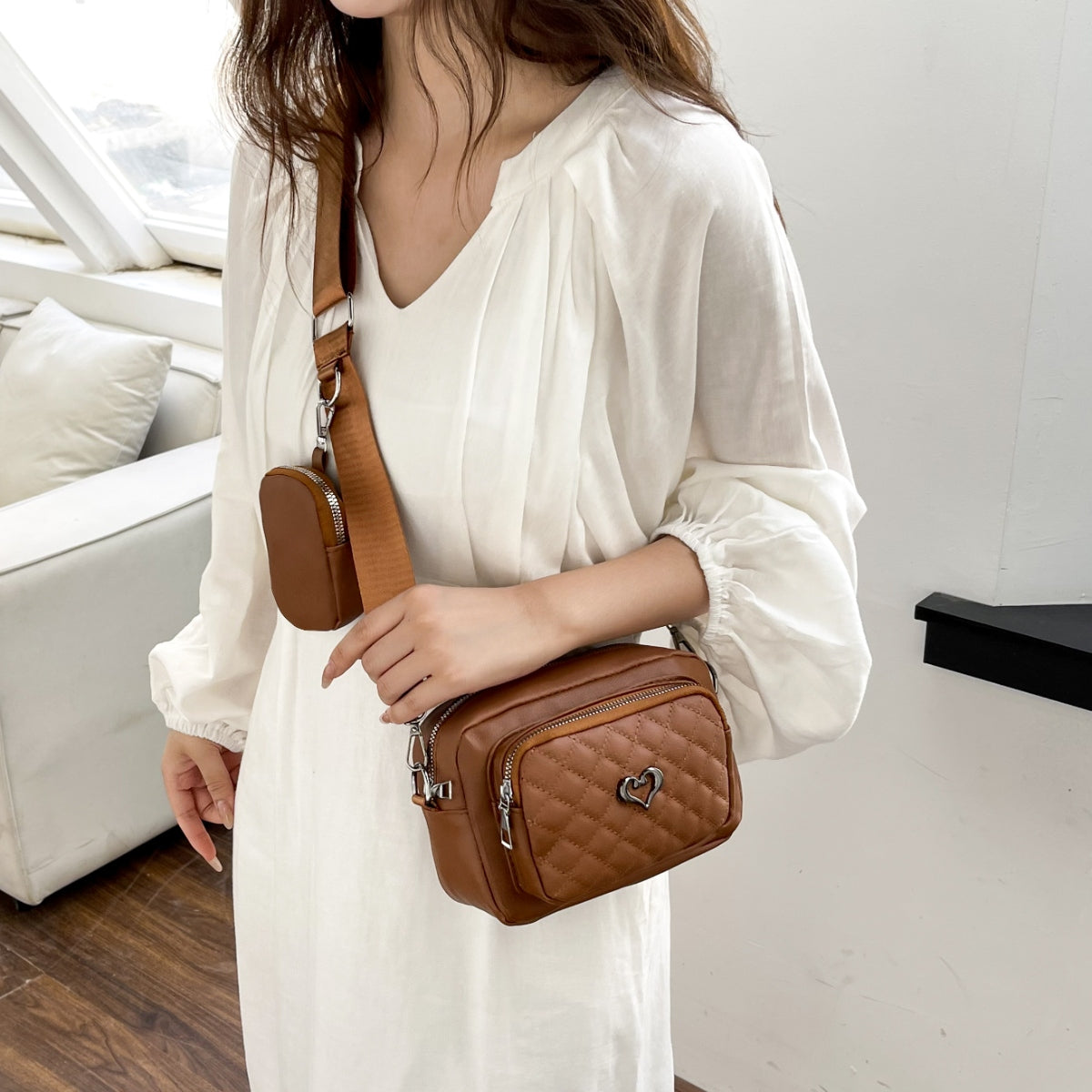 STUNNLY  PU Leather Adjustable Strap Crossbody Bag   