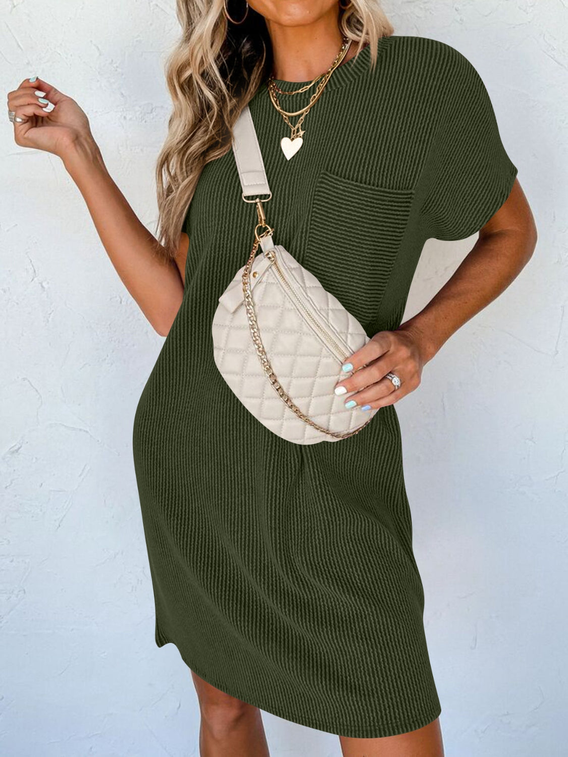 Round Neck Short Sleeve Mini Dress   