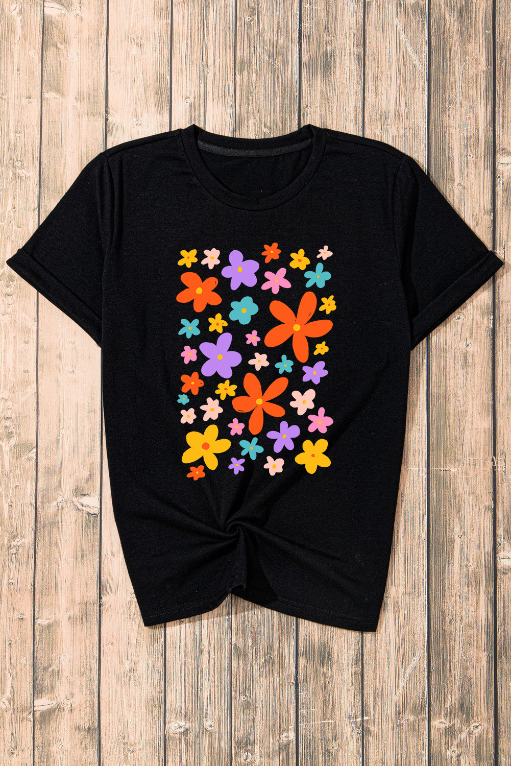 STUNNLY  Flower Graphic Round Neck Short Sleeve T-Shirt   