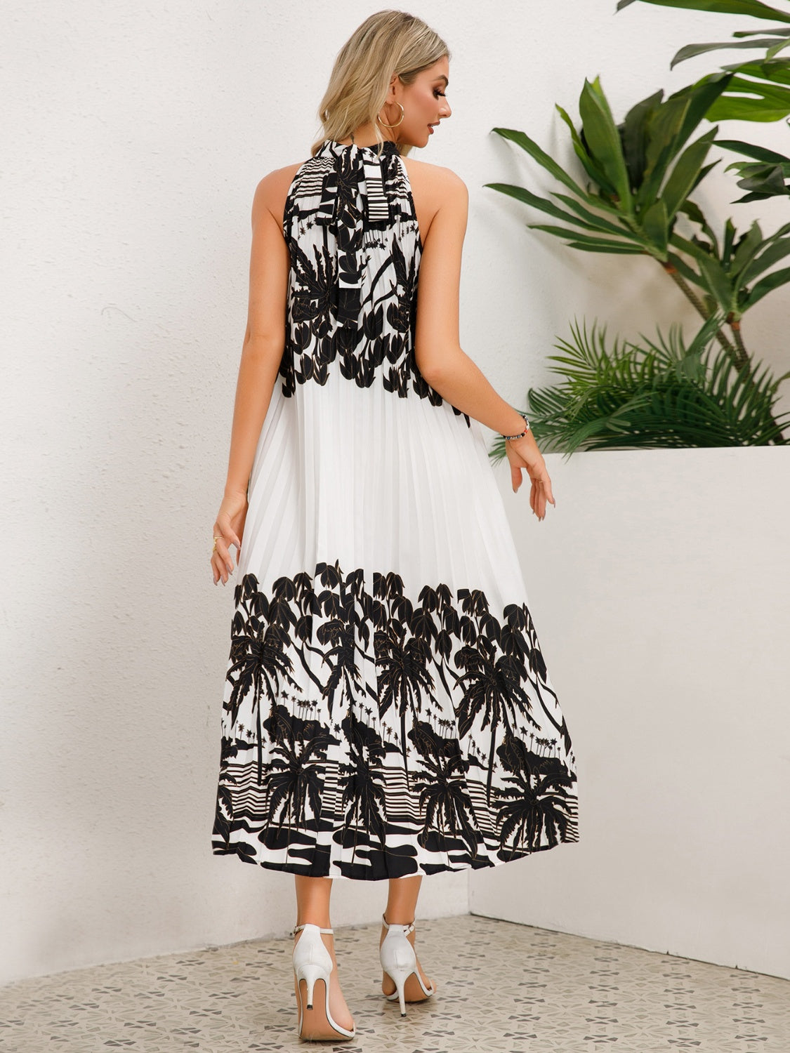 Tied Printed Sleeveless Midi Dress   