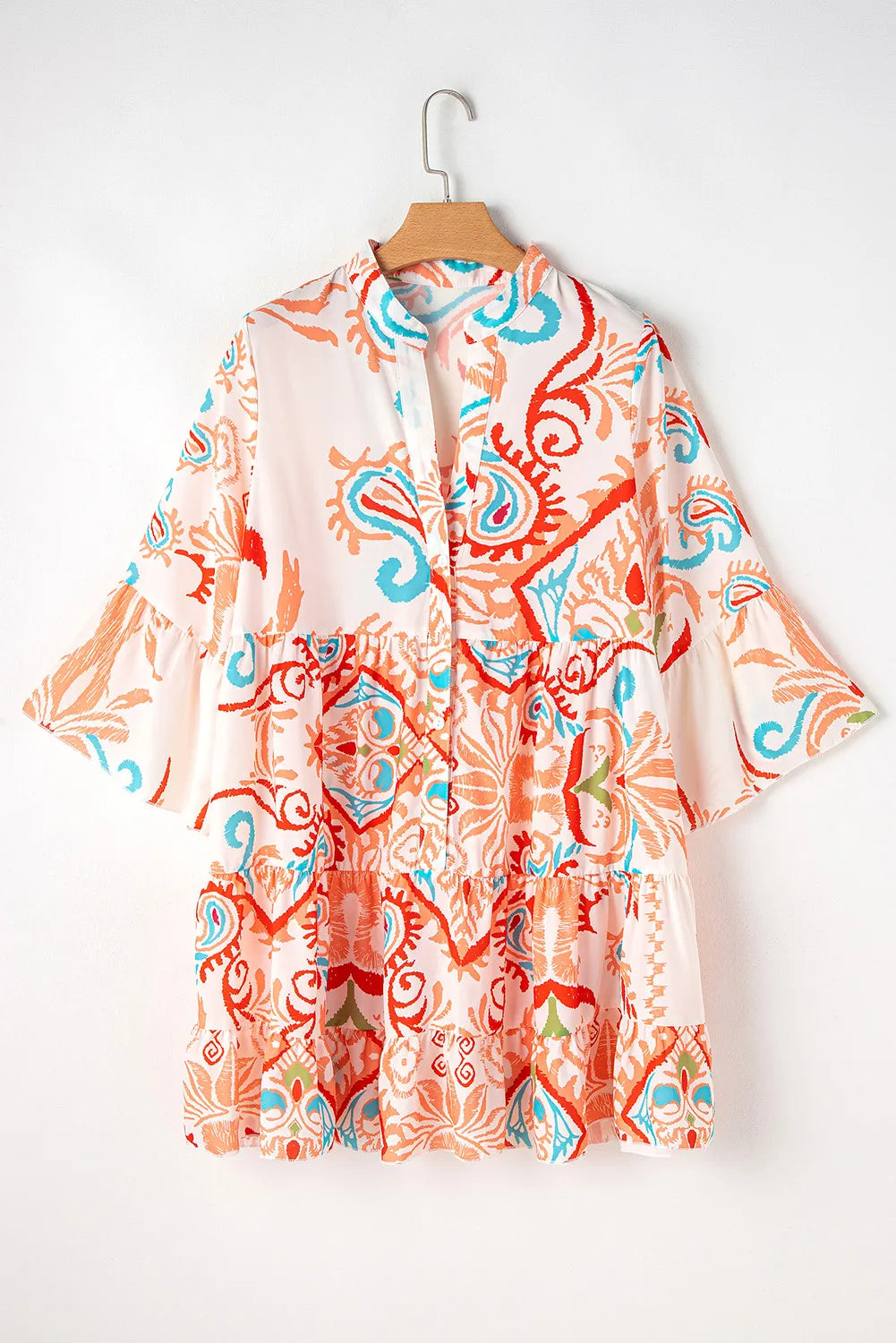 Printed Button Up Mini Dress Orange M 