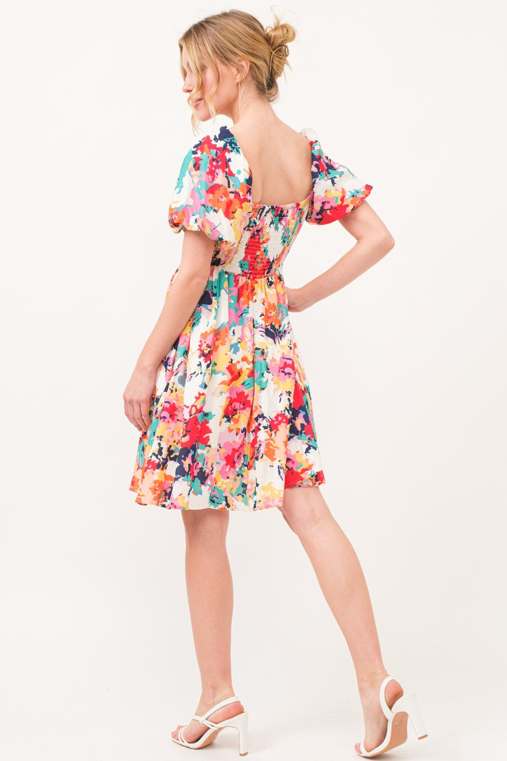 And The Why Square Neck Puff Sleeve Floral Dress   