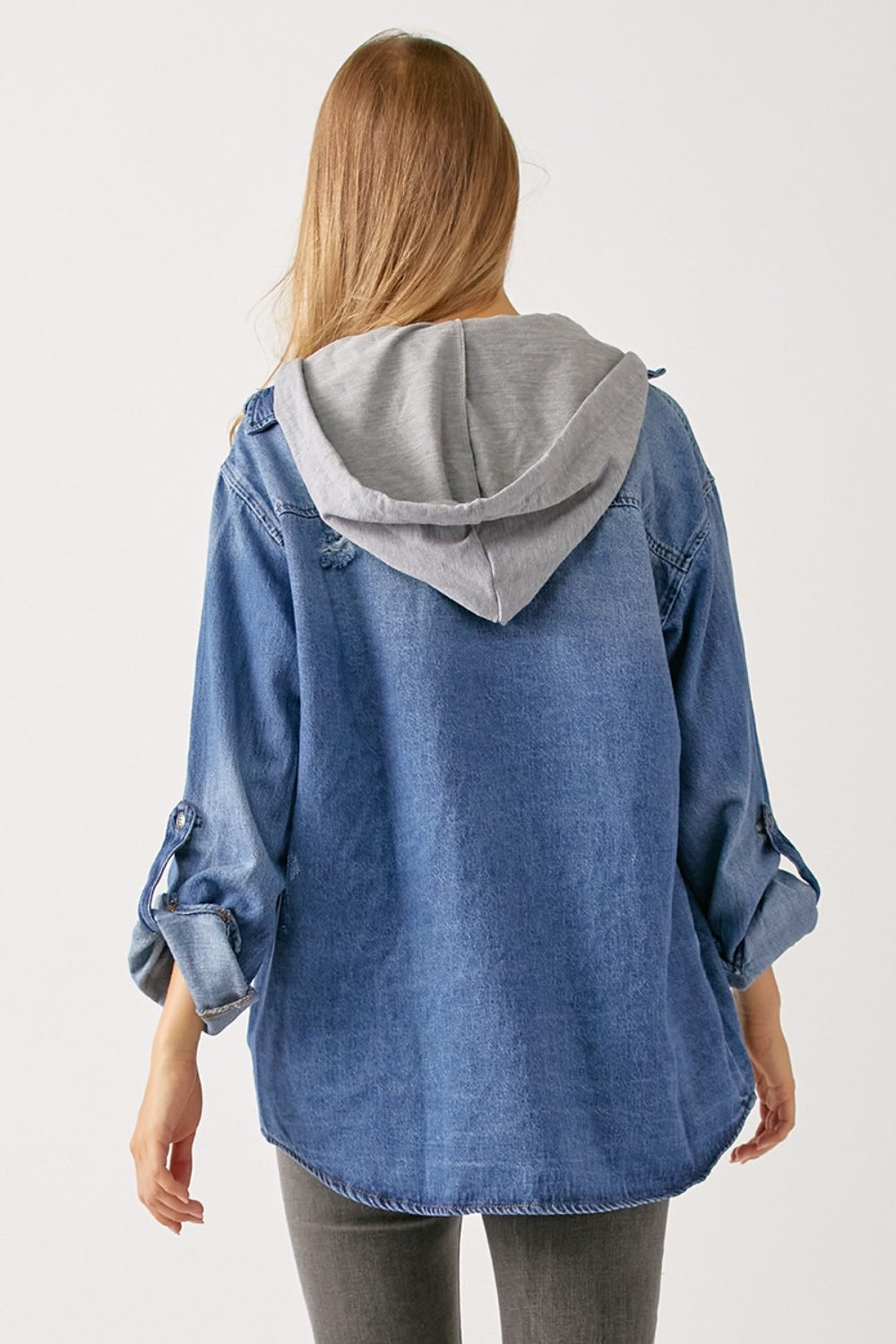 RISEN Zip Up Hooded Denim Shirt   