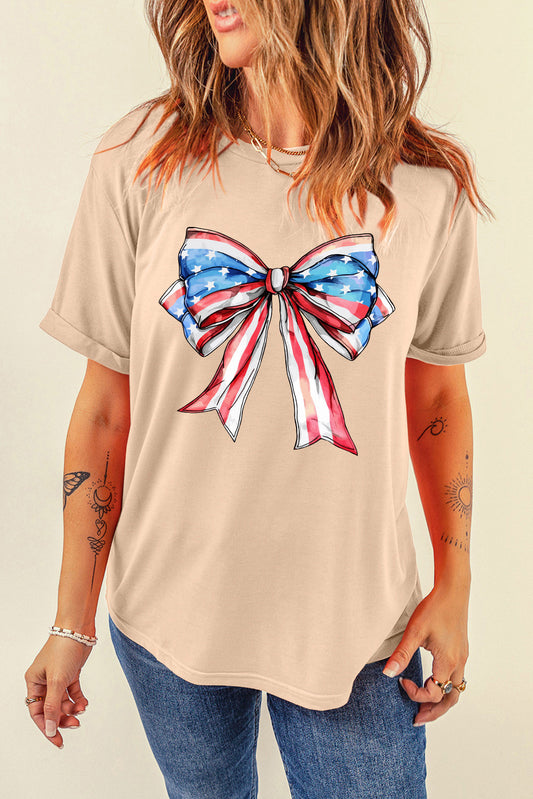 Bow Graphic Round Neck Short Sleeve T-Shirt Eggshell S 