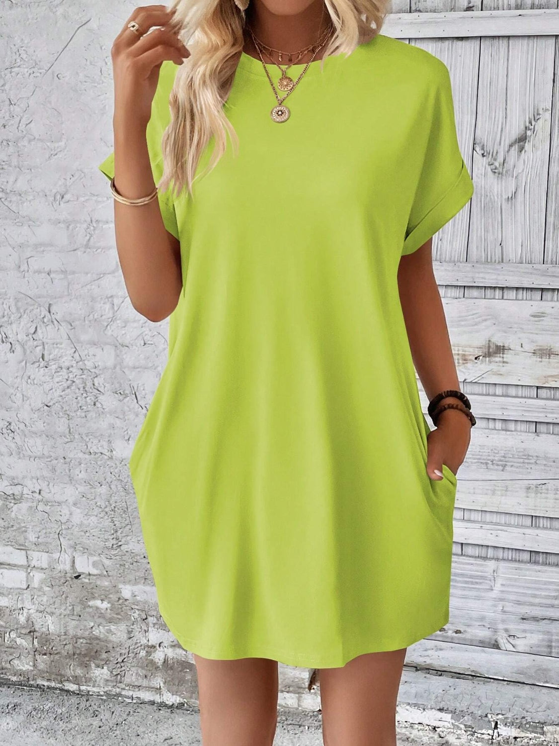 Round Neck Short Sleeve Mini Dress   