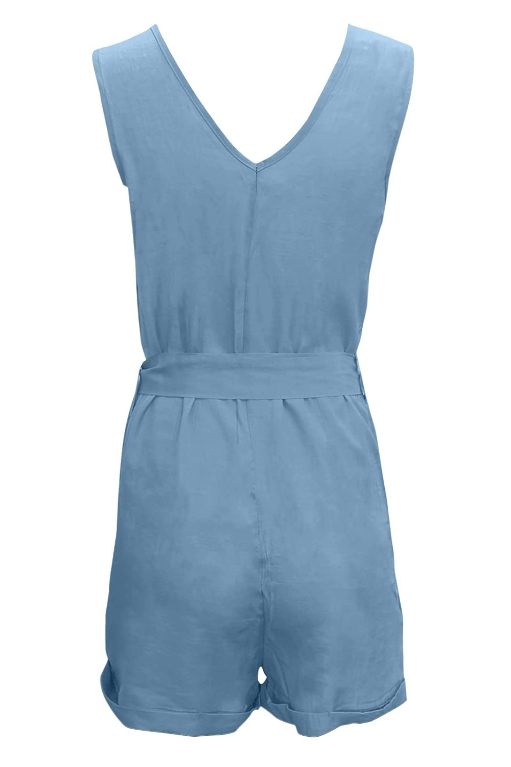 Full Size Tied V-Neck Sleeveless Romper with Pockets   