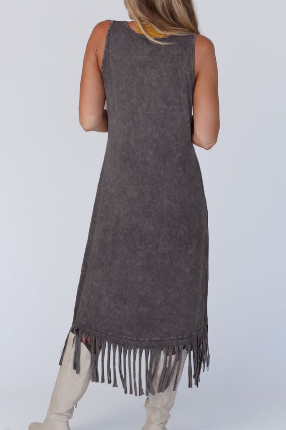 STUNNLY  Tassel Round Neck Sleeveless Midi Dress   