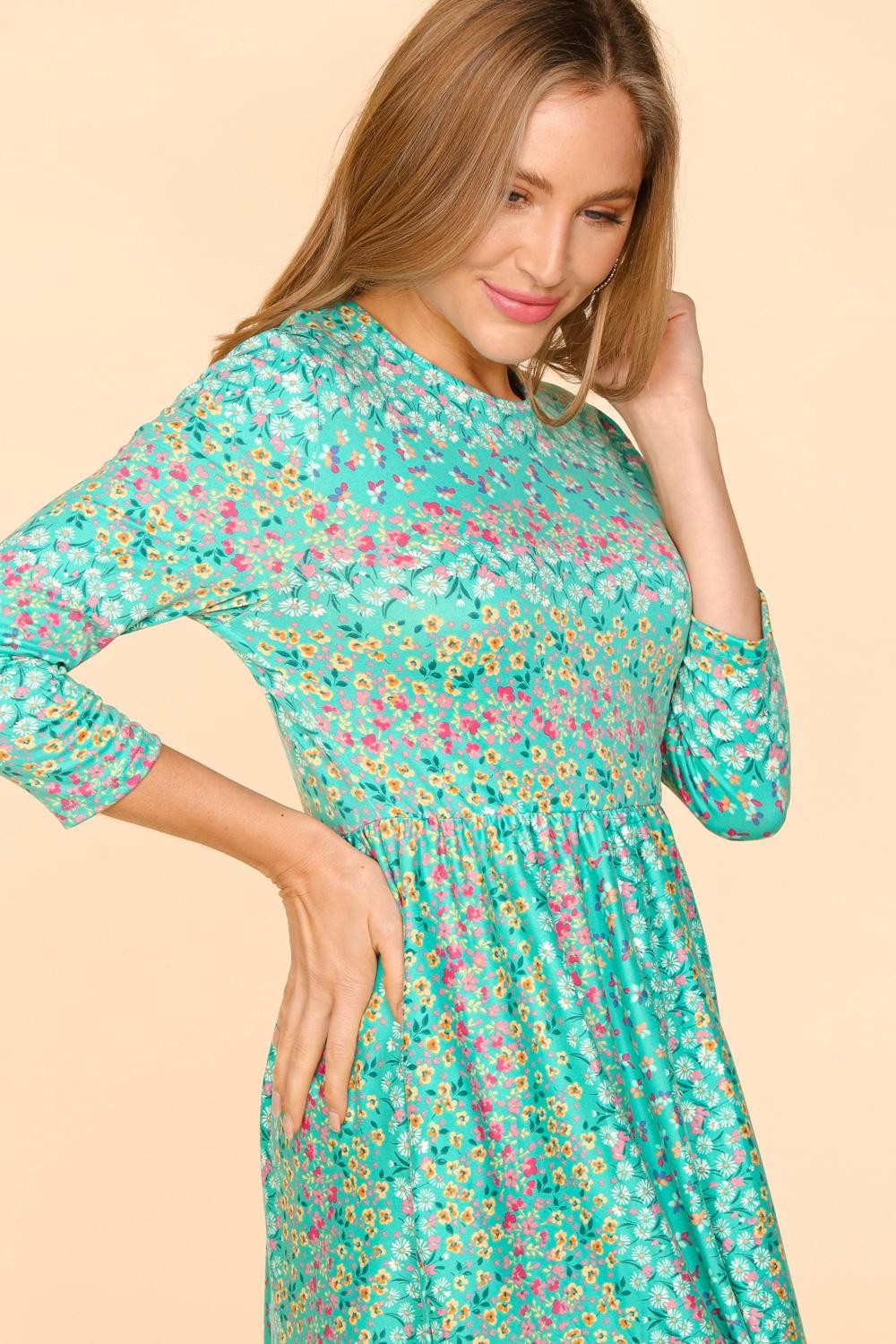 Haptics Round Neck Floral Dress with Pockets   