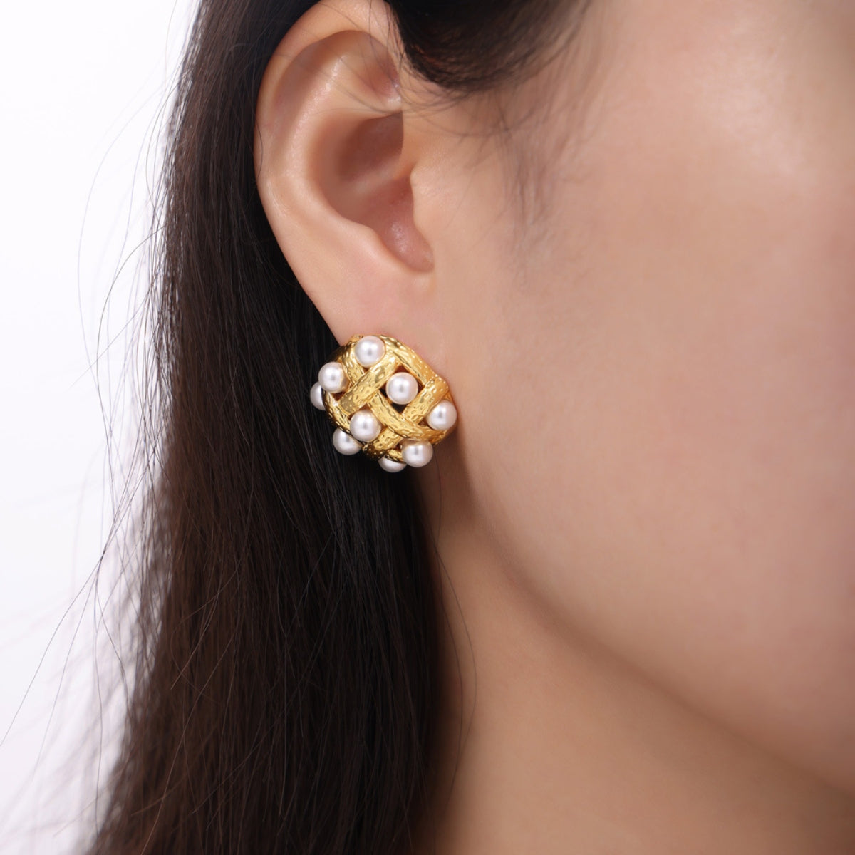 STUNNLY  Copper Shell Pearl Stud Earrings   