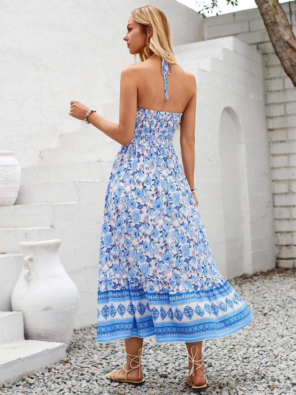 Printed Halter Neck Midi Dress   