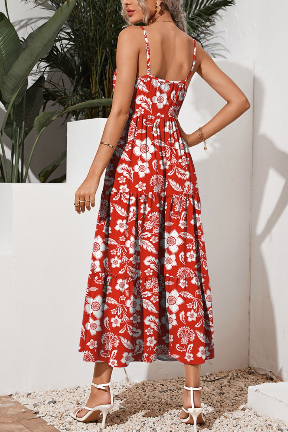 STUNNLY  Tiered Printed Square Neck Cami Dress   