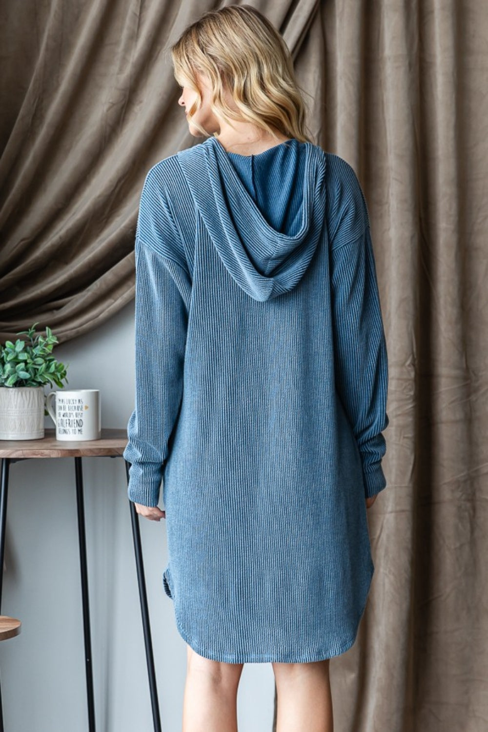 Heimish Ribbed Long Sleeve Hooded Dress   