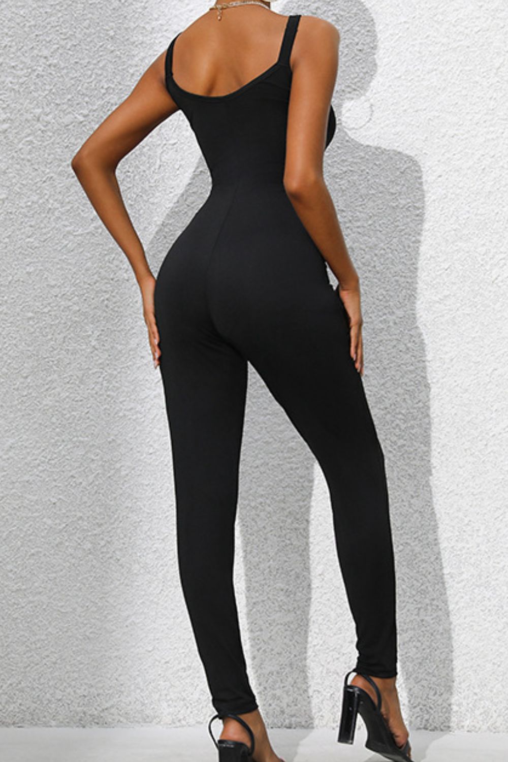 Scoop Neck Wide Strap Skinny Jumpsuit   