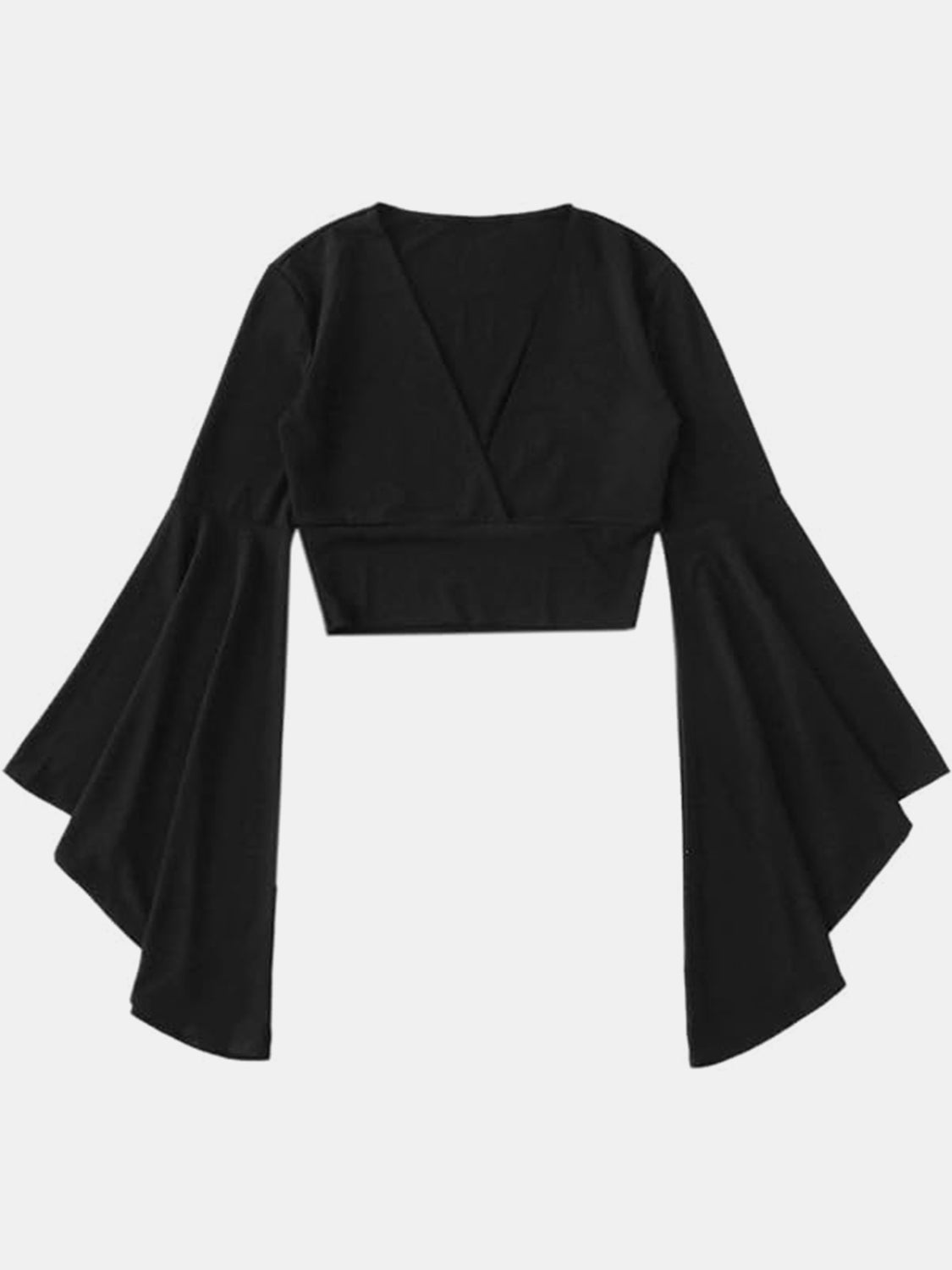 STUNNLY  Plunge Flare Sleeve Cropped Top   