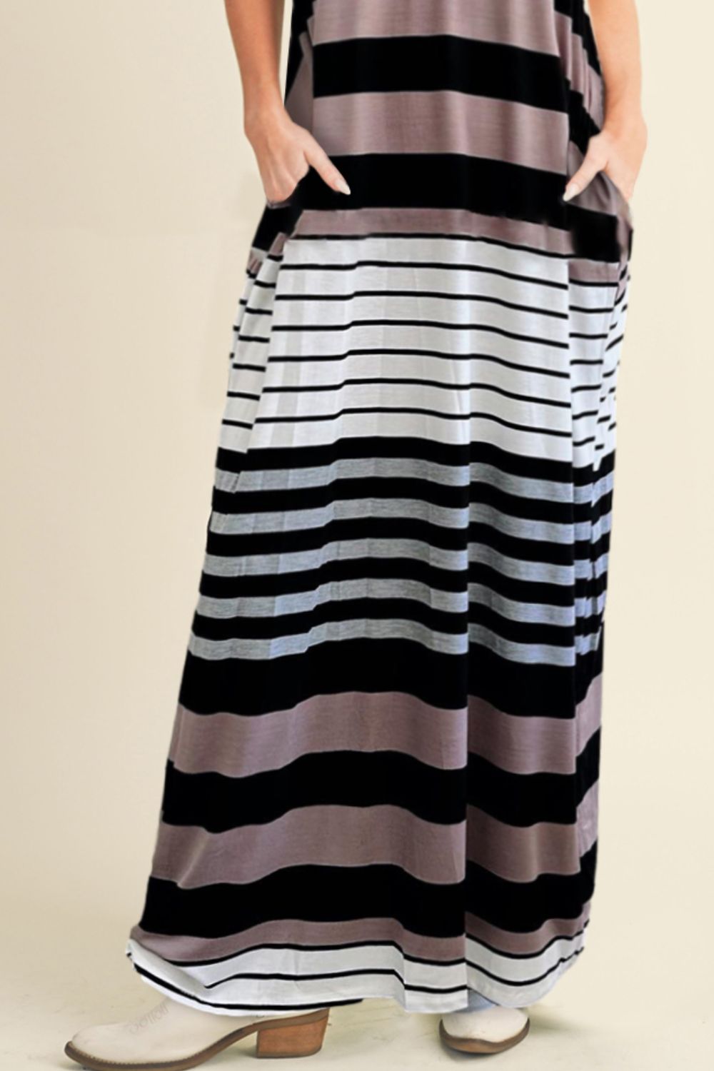 Pocketed Striped V-Neck Sleeveless Cami Dress   