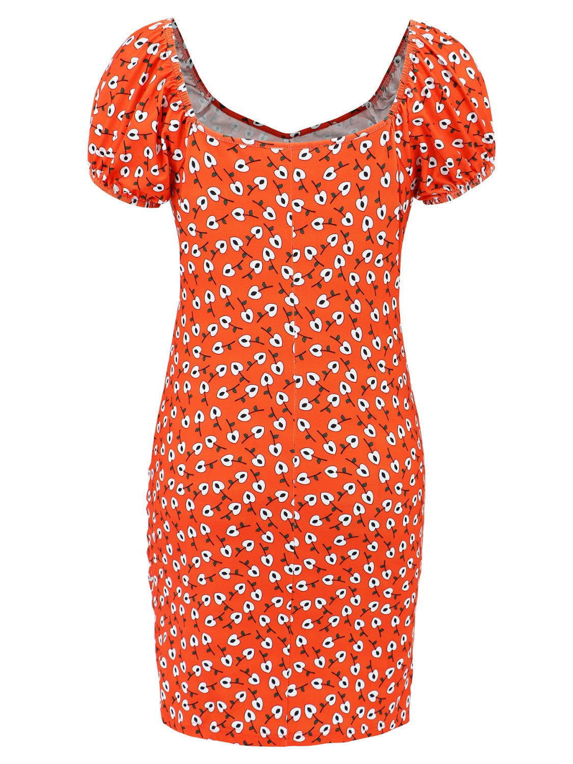 Printed V-Neck Short Sleeve Mini Dress Orange S 