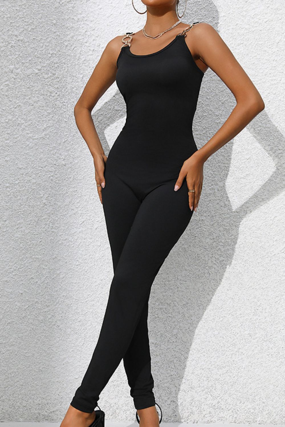 Scoop Neck Wide Strap Skinny Jumpsuit   