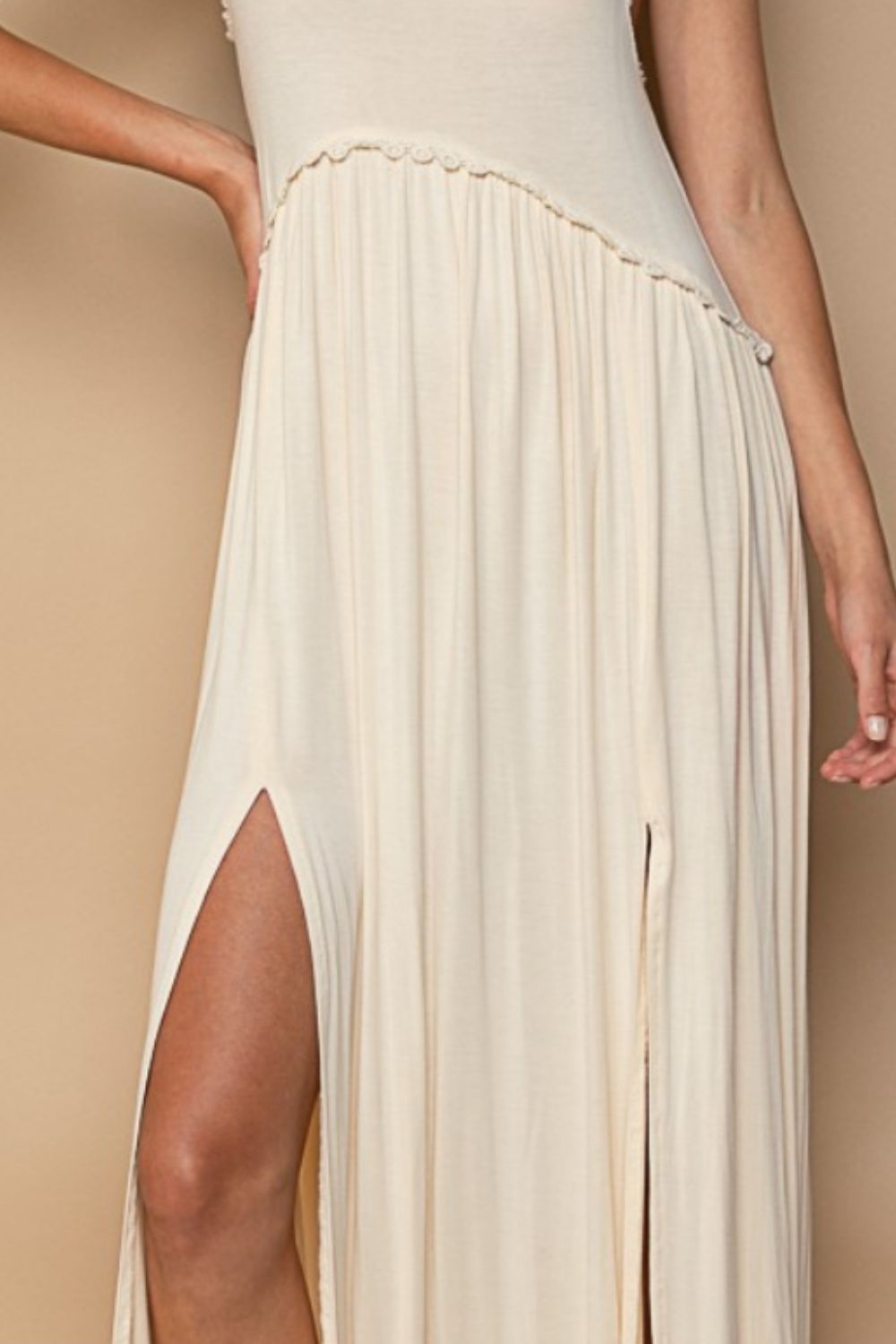 POL Sleeveless Back Zipper Front Slit Maxi Dress   