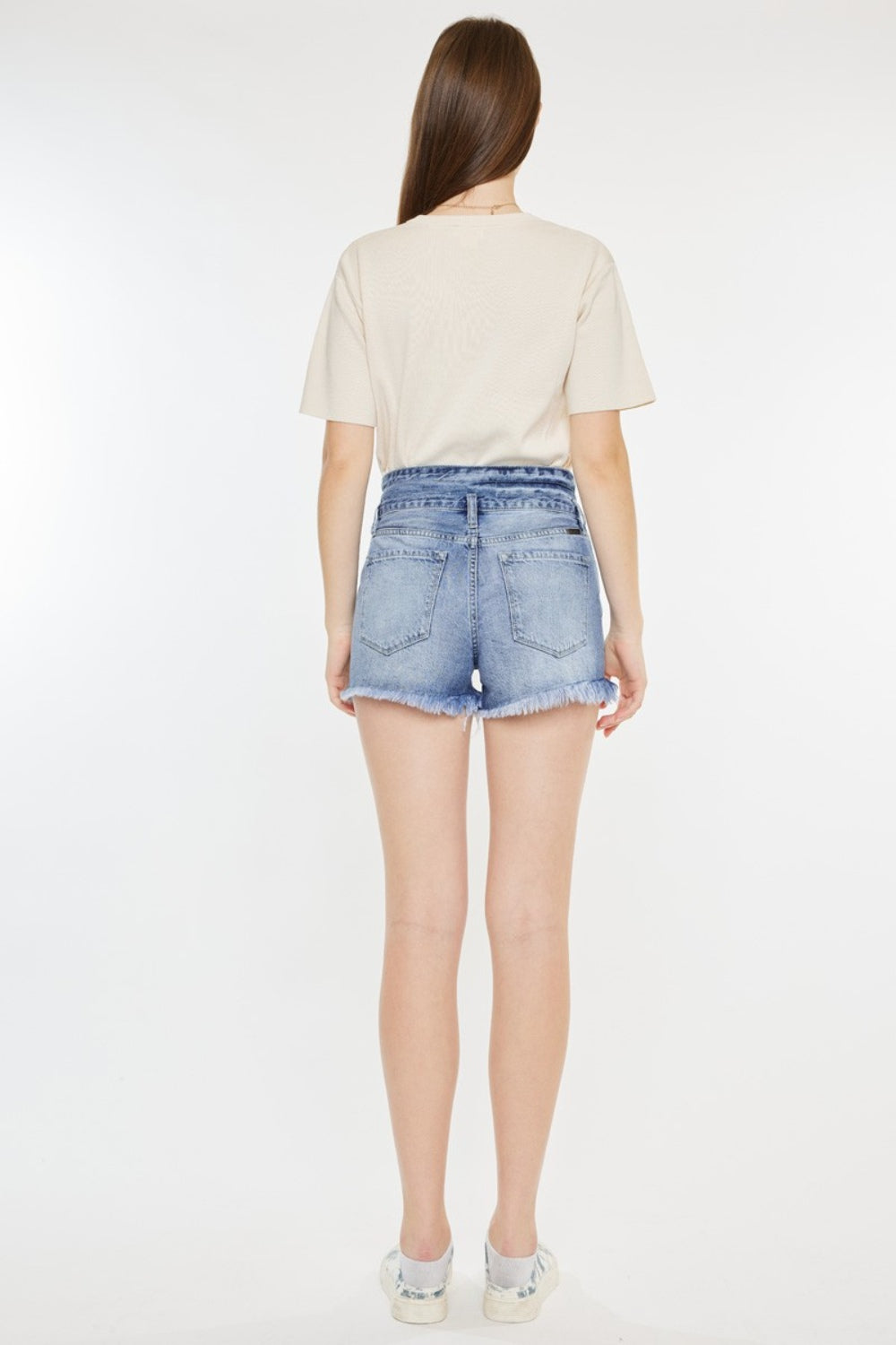 STUNNLY  Kancan High Rise Frayed Hem Denim Shorts   