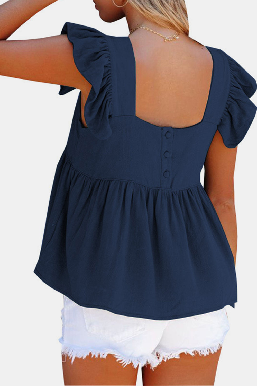 STUNNLY  Full Size Ruffled Square Neck Cap Sleeve Blouse   