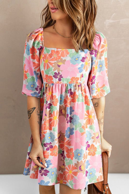 STUNNLY  Printed Half Sleeve Mini Dress Multicolor S 