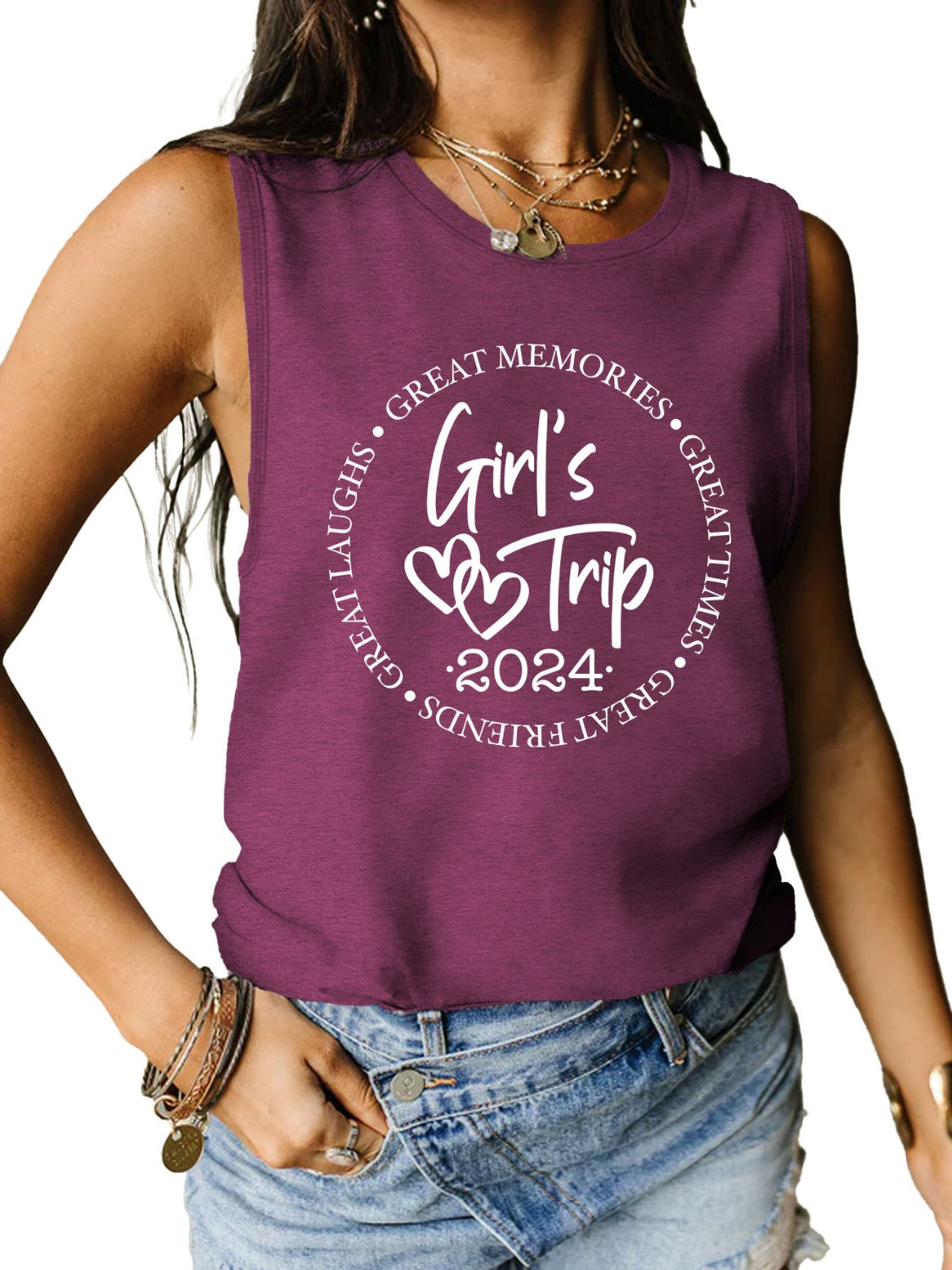 STUNNLY  Letter Graphic Round Neck Tank   