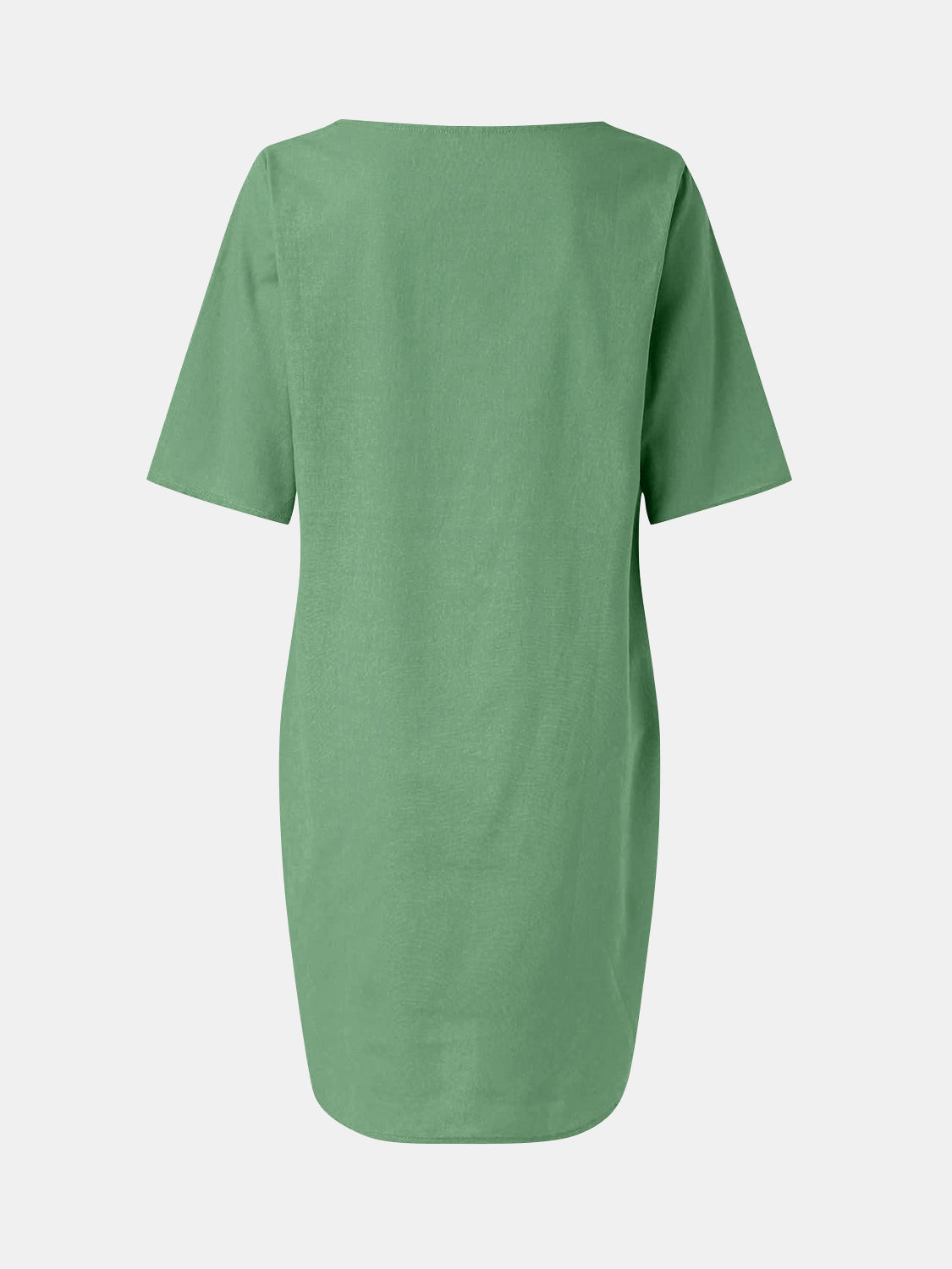 Full Size Round Neck Half Sleeve Dress with Pockets Green S 