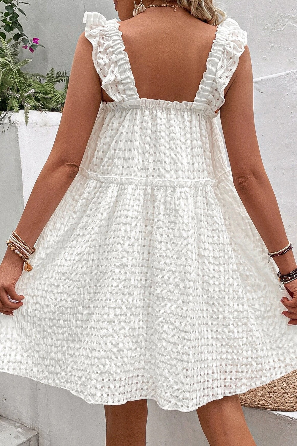 Ruffled Square Neck Wide Strap Dress   