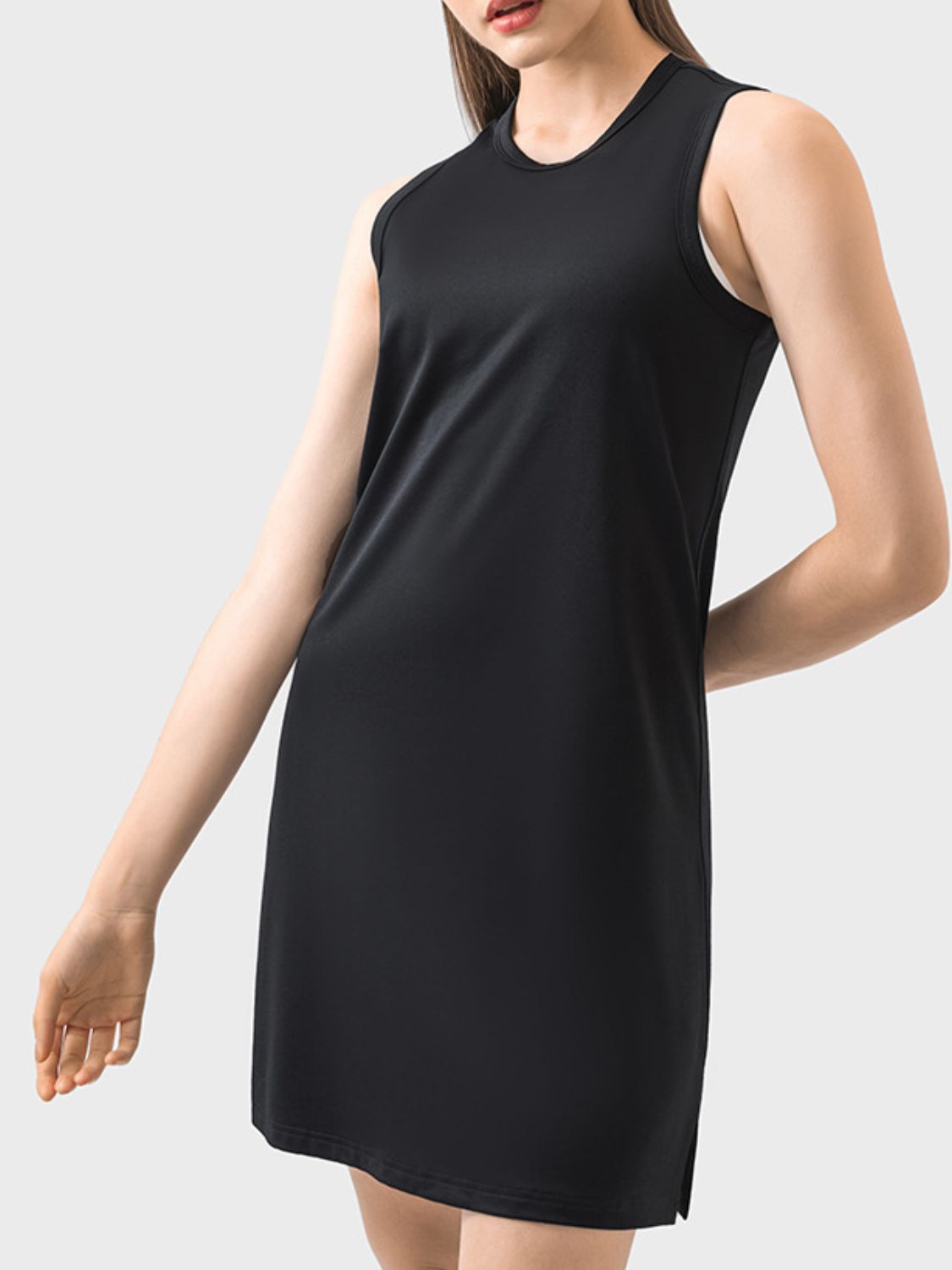 Round Neck Sleeveless Active Dress Black 4 