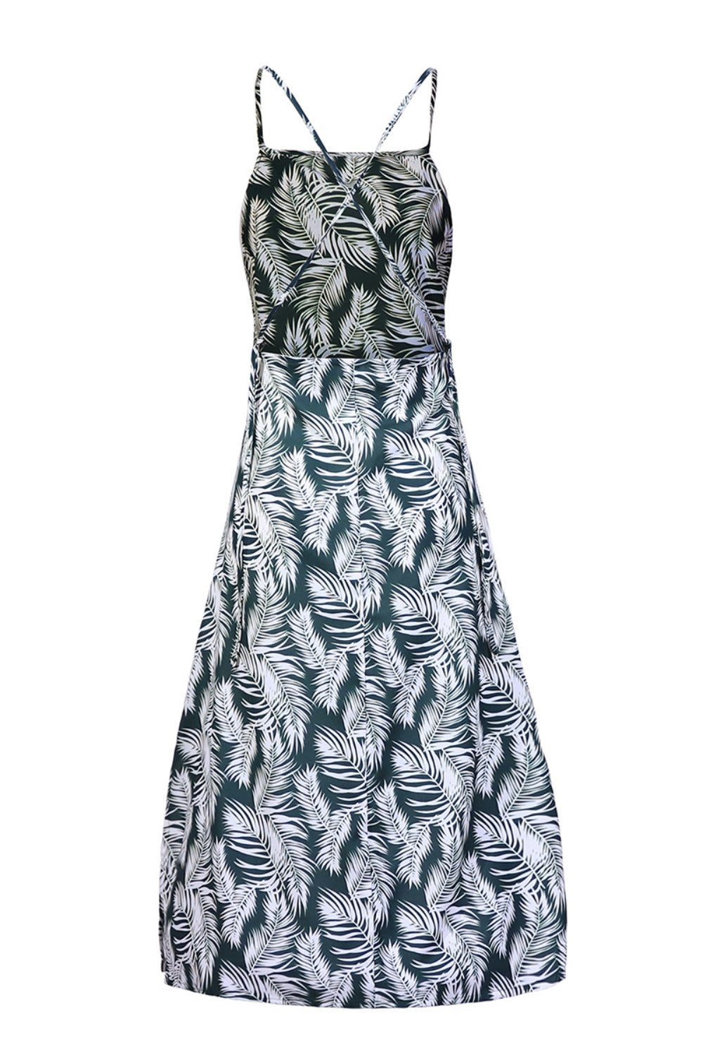 Slit Crisscross Printed Sleeveless Cami Dress   