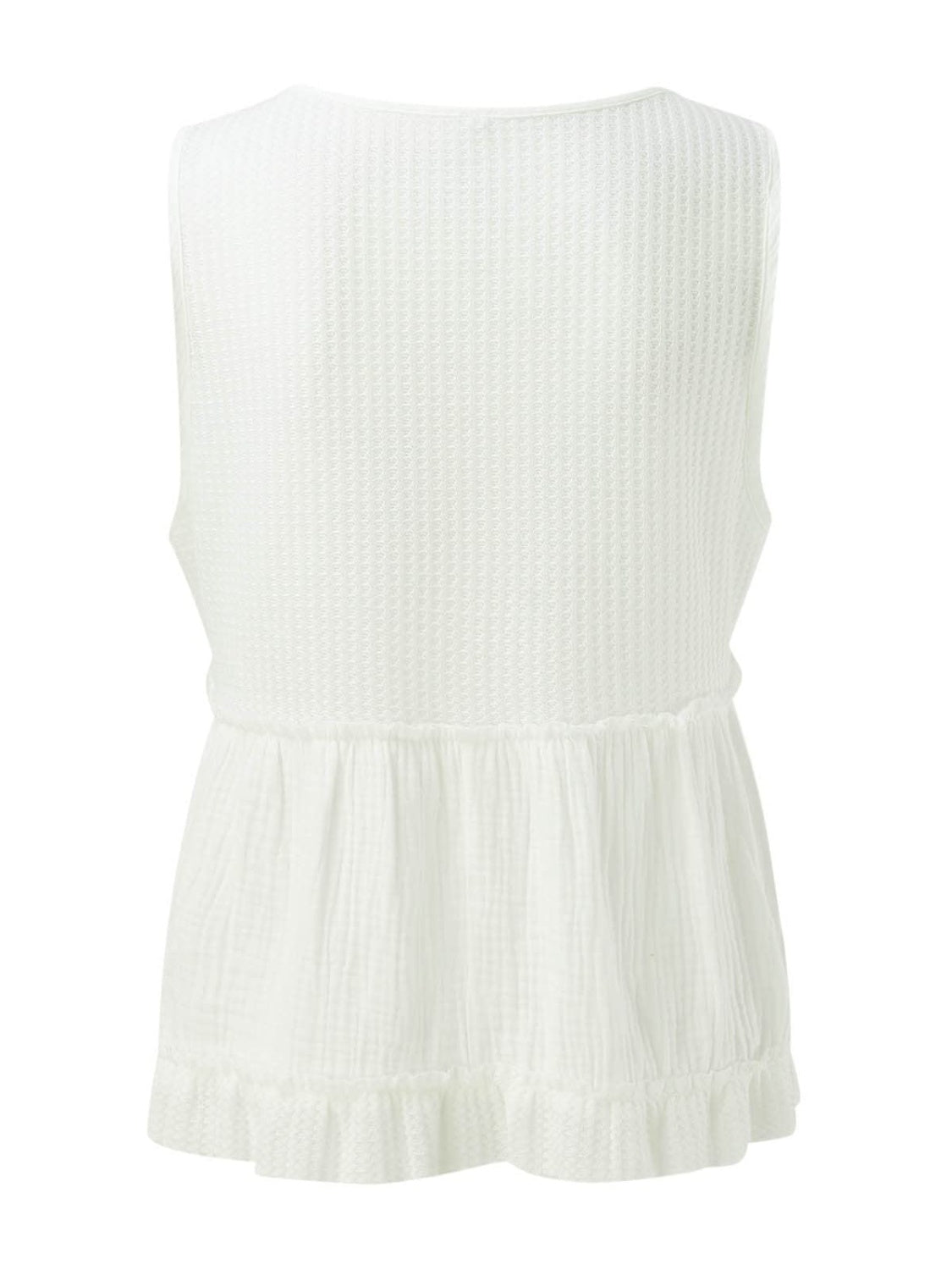 STUNNLY  Waffle-Knit Frill V-Neck Tank   