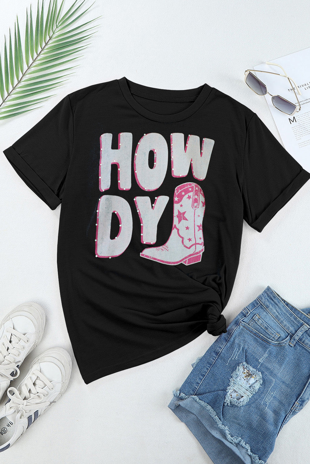 STUNNLY  HOWDY Round Neck Short Sleeve T-Shirt   