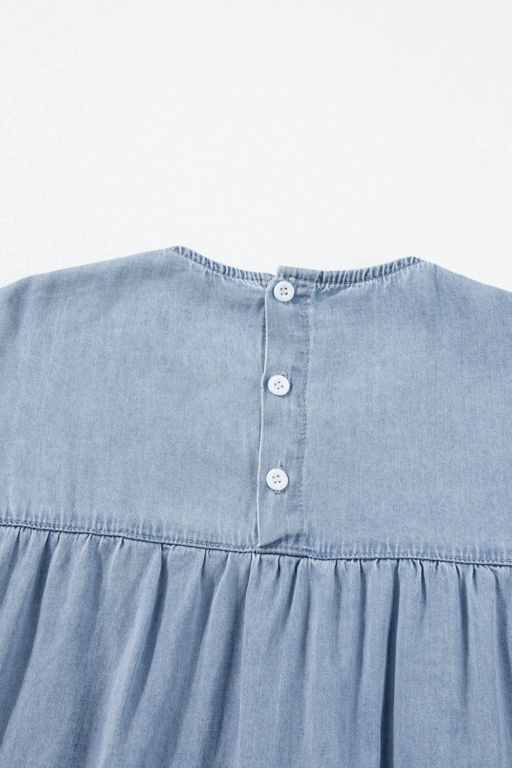 Ruffled Round Neck Cap Sleeve Denim Dress   