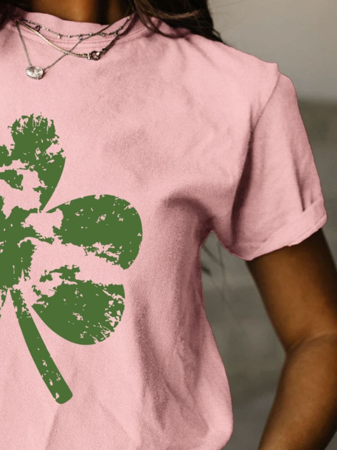 STUNNLY  Full Size Lucky Clover Round Neck Short Sleeve T-Shirt   