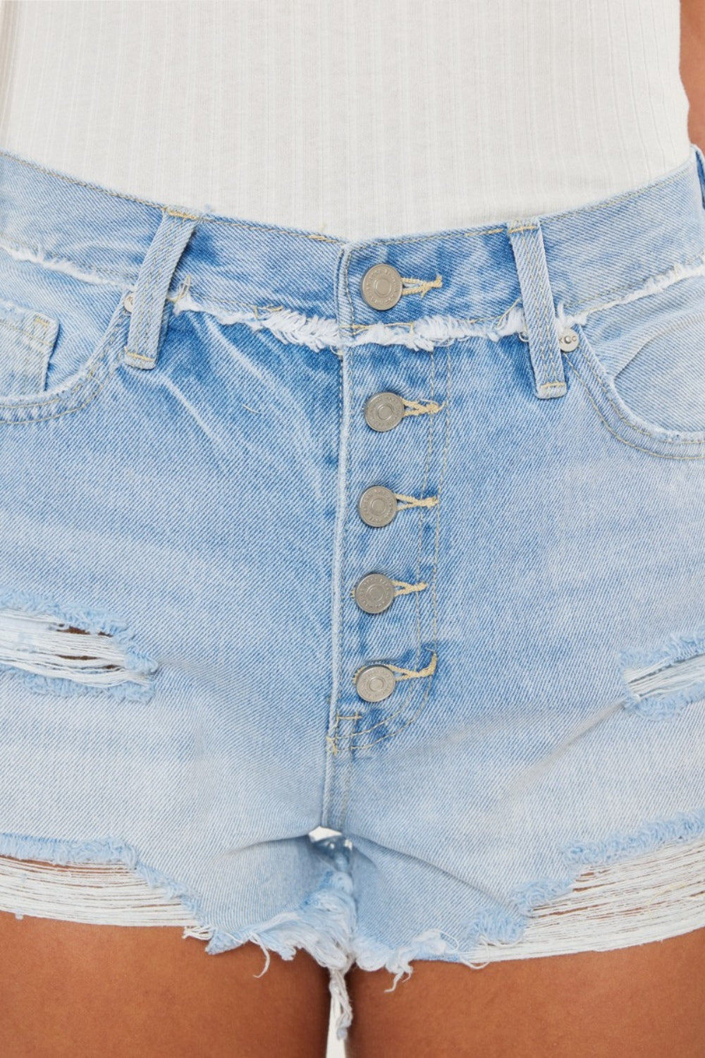 STUNNLY  Kancan Distressed Button Fly Denim Shorts   