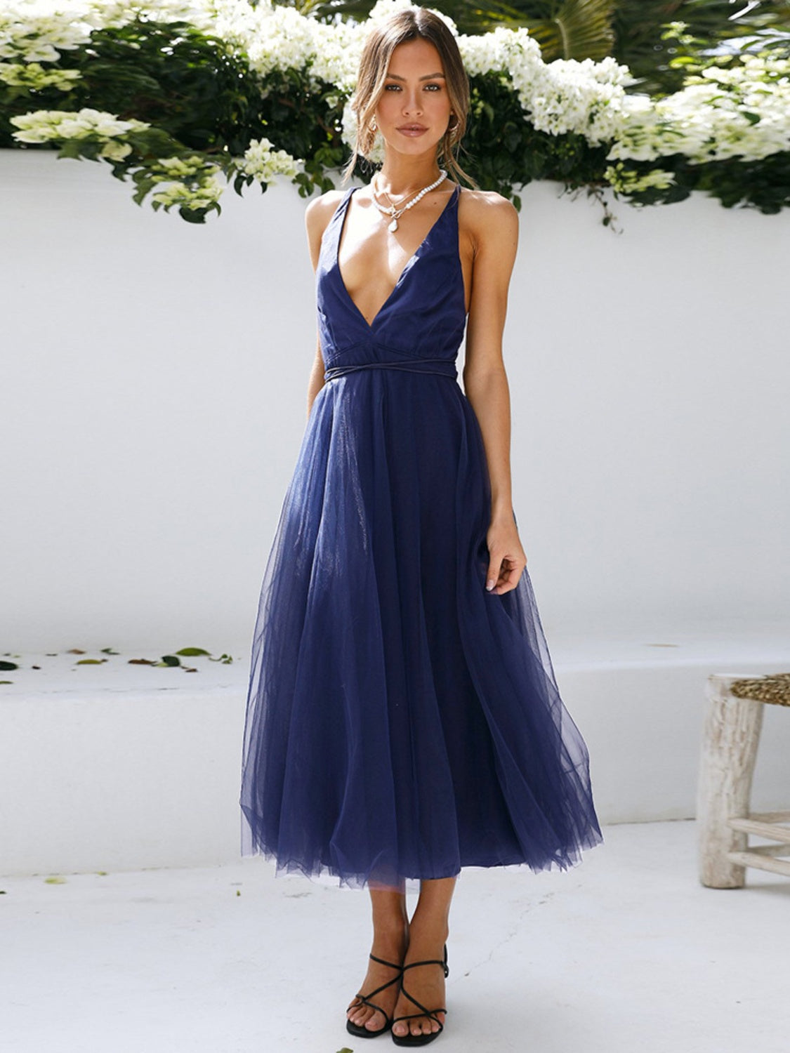 Backless Crisscross Sleeveless Midi Dress   